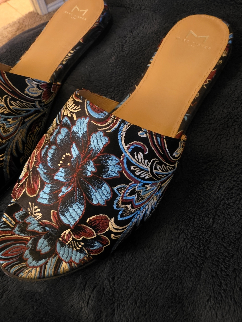 Marc Fisher LTD Floral Multicolor Leather Slide Flat Sandals Size 10M